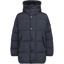 Crinkle Reps Mid Length Navy Puffer Jacket