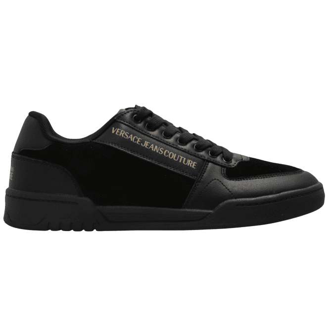 Versace Jeans Couture Brooklyn Gold Logo Low-Top Suede Triple Black Trainers