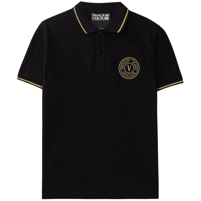 Versace Jeans Couture Cotton Embroidered V-Emblem Logo Black/Gold Polo Shirt 