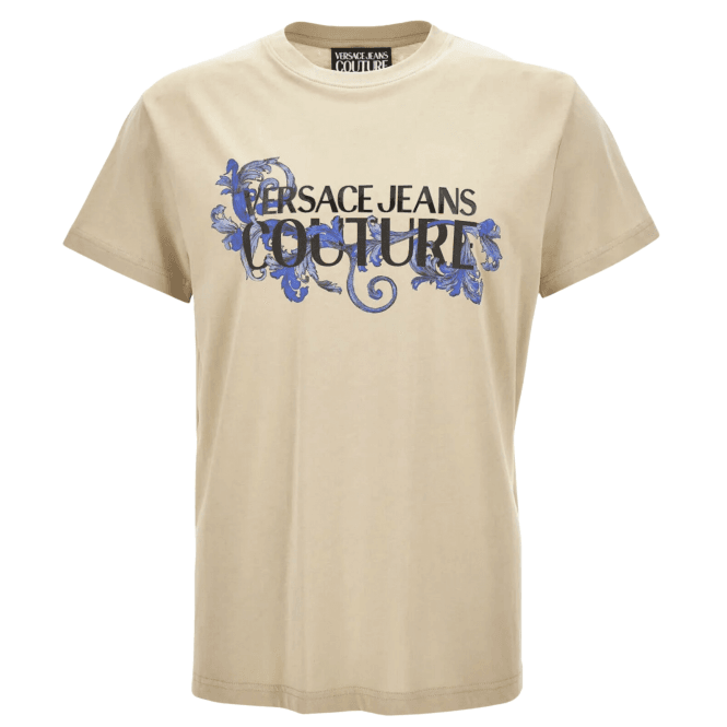 Versace Jeans Couture Cotton Floral Logo Beige T-Shirt