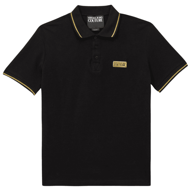 Versace Jeans Couture Cotton Metal Logo Black/Gold Tipped Polo Shirt 