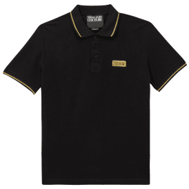 Cotton Metal Logo Black/Gold Tipped Polo Shirt 