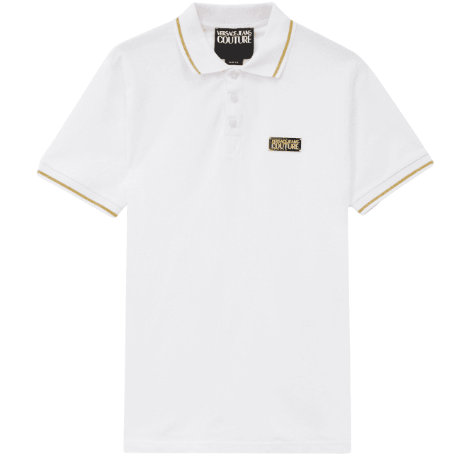 Versace Jeans Couture Cotton Metal Logo White/Gold Tipped Polo Shirt 