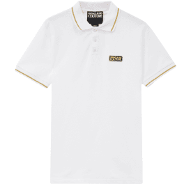 Cotton Metal Logo White/Gold Tipped Polo Shirt 