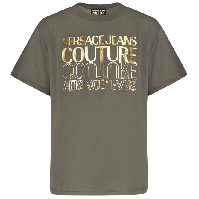 Versace Jeans Couture Cotton Mirrored Logo Khaki/Gold T-Shirt