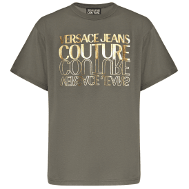 Cotton Mirrored Logo Khaki/Gold T-Shirt