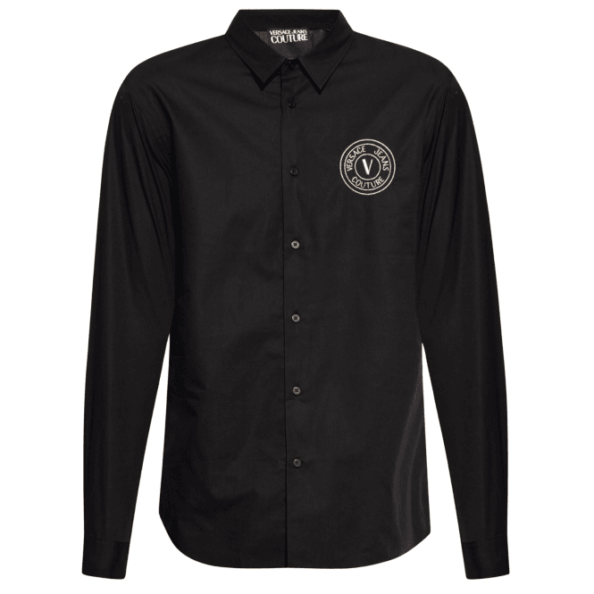 Versace Jeans Couture Cotton Printed V-Emblem Logo Black/Gold Shirt