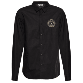 Cotton Printed V-Emblem Logo Black/Gold Shirt