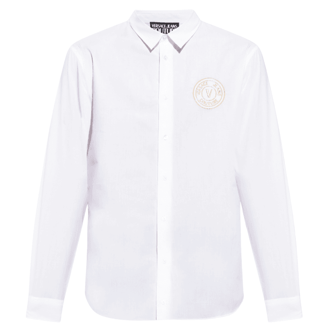 Versace Jeans Couture Cotton Printed V-Emblem Logo White/Gold Shirt
