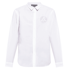 Cotton Printed V-Emblem Logo White/Gold Shirt