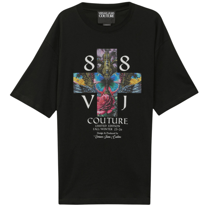 Versace Jeans Couture Loose Fit Satin Logo Black T-Shirt