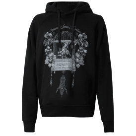 Loose Fit Studded Bird Logo Black Hoodie