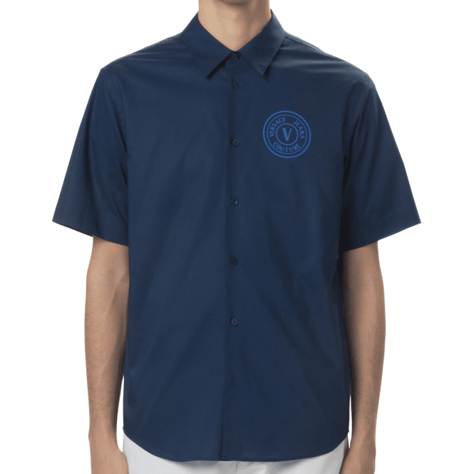 Versace Jeans Couture Printed Logo Blue Short Sleeve Shirt