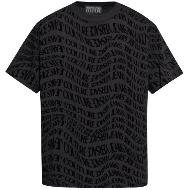 Versace Jeans Couture Regular Fit Liquify All Over Logo Black T-Shirt